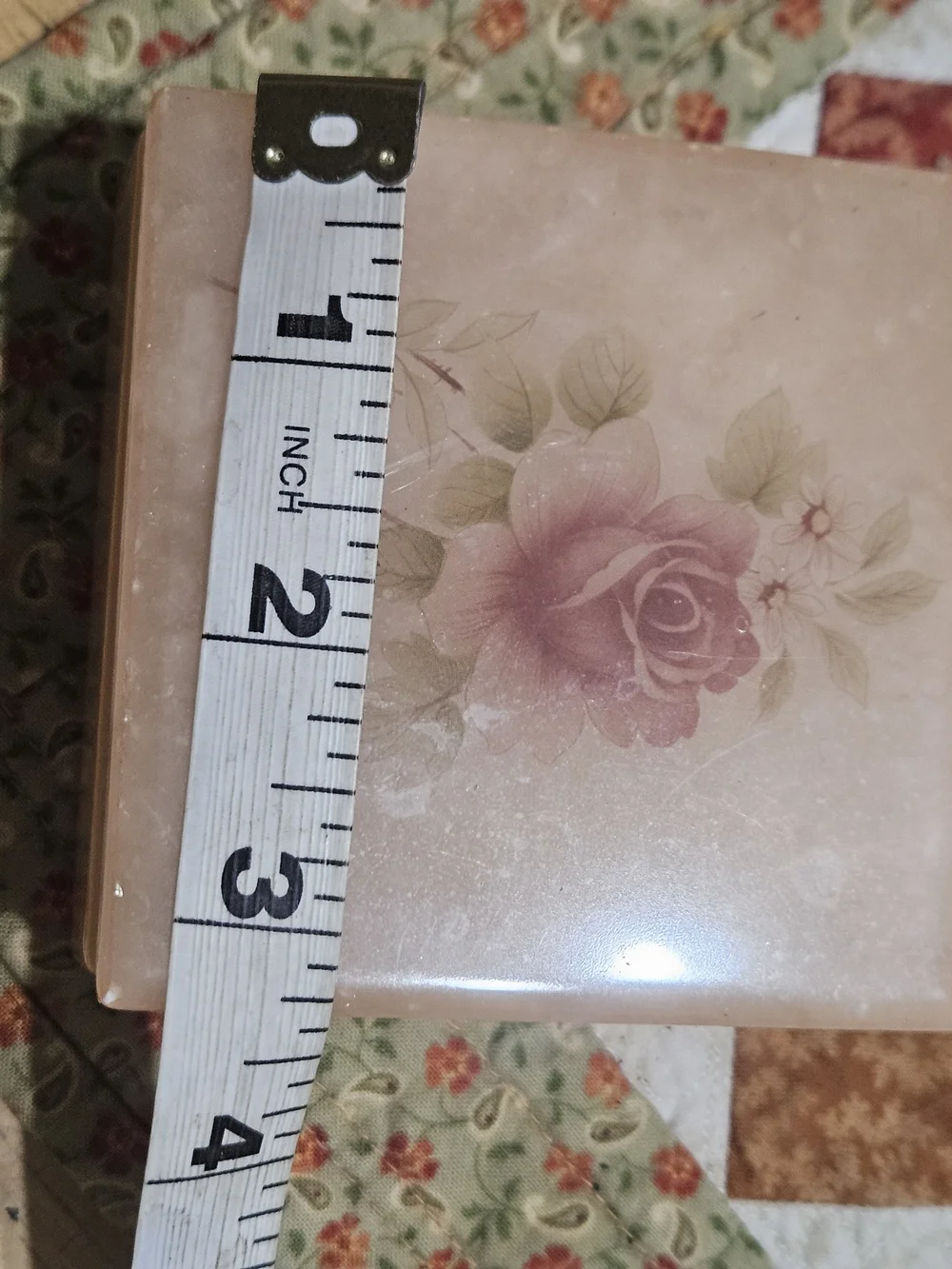 Vintage, Hand-carved Italian Alabaster Trinket Box featuring a Painted Pink Rose